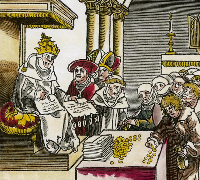 Dieser Holzschnitt von Lucas Cranach d. Ä. von 1521 thematisiert den Ablasshandel des Papstes. | Foto: Fotos SCM