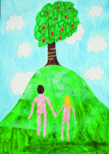 „Der Fall des Menschen“ (Genesis 3,1–3) von Evelina Eckl (9 Jahre alt) aus Groß Gerungs.