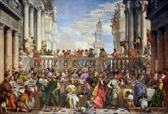 Dass Jesus bei freudigen Anlässen offenbar häufiger zu Gast war, zeigt sich nicht nur an der Hochzeit zu Kana. Das Gemälde ist ein Werk von Veronese, das er 1563 vollendete. Es kann heute im Louvre besichtigt werden.