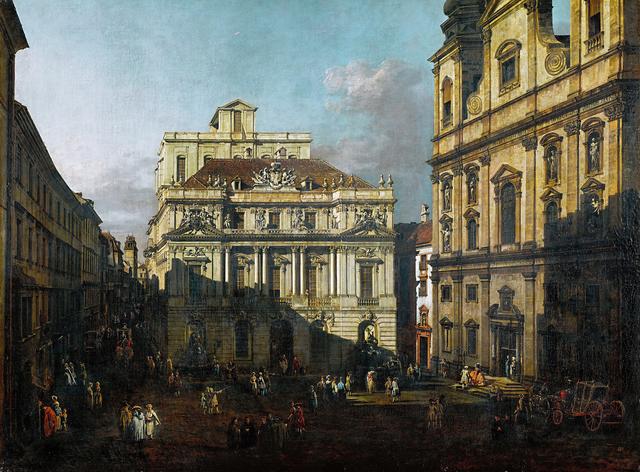 Blick auf die Alte Universität – heute Akademie der Wissenschaften am Ignaz-Seipel-Platz mit dem aufgesetzten Observatorium, rechts die Jesuitenkirche (Canaletto, 1758/61) | Foto: Public Domain/Gemeinfrei