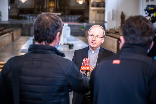 Corona / Pressegespräch zur Wiederaufnahme der Gottesdienste. Mit Bischof Dr. Benno Elbs, Pastoralamtsleiter Martin Fenkart  sowie Pastoral- und Gemeindeleitern Dr. Nora Bösch. Dornbirn St. Martin, 13. Mai 2020. Im Bild Bischof Benno Elbs. | Foto: Katholische Kirche Vorarlberg / Dietmar Steinmair