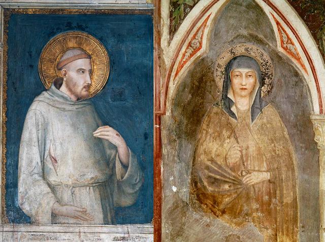 Hl. Franziskus von Assisi, Fresko, um 1320/25 Assisi, S.Francesco; Hl. Klara von Assisi, Fresko Assisi, S.Chiara  | Foto: Stefan Diller / akg-images / picturedesk.com