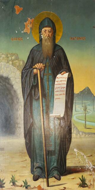 Antonius der Große gilt als Vater des Mönchtums. (Gemälde im Katholikon des Antonius geweihten Klosters Vrontisi bei Vorizia auf Kreta) | Foto: Joachim Schäfer - Ökumenisches Heiligenlexikon