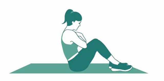 Negativer Sit up stärkt die Bauchmuskeln: Dafür auf dem Boden sitzen, die Beine im 90-Grad-Winkel gebeugt aufrichten; aus dieser Position den Oberkörper so langsam als möglich nach hinten absenken bis Sie auf dem Rücken liegen; Arme bleiben vorne an der Brust; danach in die Ausgangsposition zurückkehren, danach wiederholen (5 bis 15 Mal). | Foto: Michaela Spatz