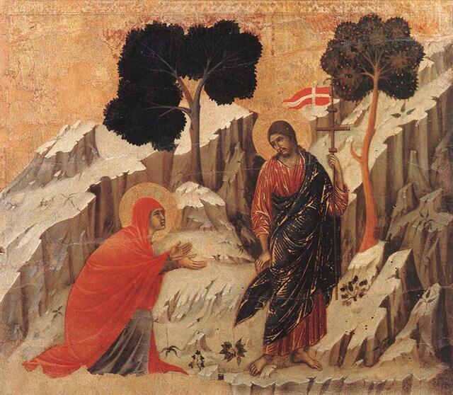 Maria Magdalena hat als erster Mensch den auferstandenen Christus gesehen, hier in einer Darstellung von Duccio di Buoninsegna um 1318. | Foto: Creative Commons
