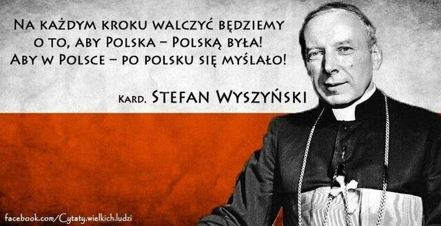 Transparent mit Kardinal Stefan Wyszynski, der die polnische Kirche durch schwere Zeiten führte und nun selig-gesprochen wird.