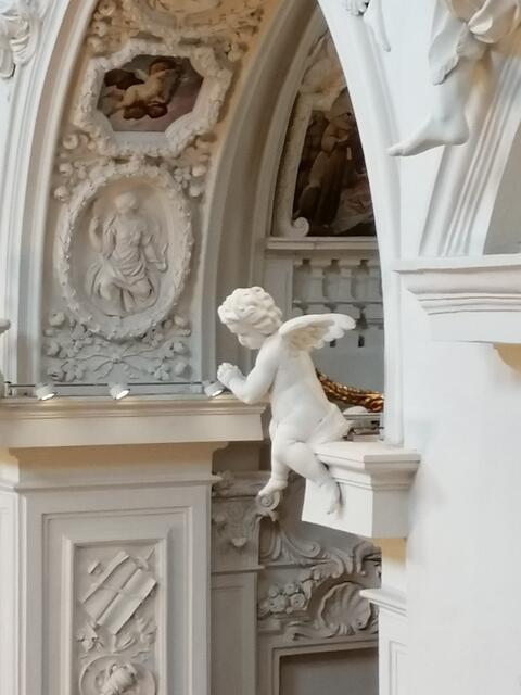 Der neue Volksaltar ist nun näher bei den Gläubigen und von diesen besser wahrnehmbar. Engel, Statuen und Stuckaturen erstrahlen nach der Restaurierung in leuchtendem Weiß. | Foto: Agathe Lauber-Gansterer