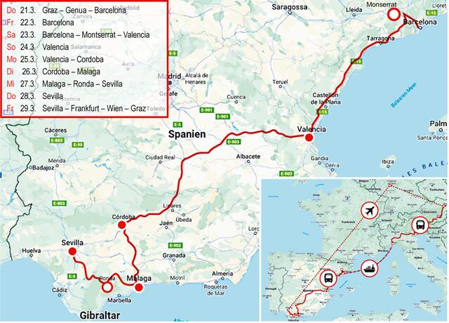 Beeindruckende Reiseroute. Per Bus ging es auf der SONNTAGSBLATT_Karwochenreise zunächst nach Genua, dann per Schiff nach Barcelona.  | Foto: Heinz Finster