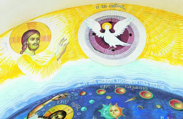 Gottes Geist schwebt über den Wassern. Moderne orthodoxe Kunst in der Kirche von Novi Kostolac (Serbien).

 | Foto: kathbild.at / Franz Josef Rupprecht
