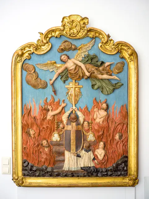 Erlösung der armen Seelen aus dem Fegefeuer durch Messopfer (Stadtmuseum Klosterneuburg), zu besichtigen in der aktuellen Ausstellung "In Feuer geboren" im Museum am Dom in St. Pölten. | Foto: Museum am Dom