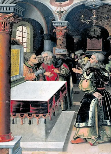 Der Pharisäer und der Zöllner im Tempel – das Gemälde von Lucas Cranach (vermutl. 1472-1553) befindet sich im Museo Lázaro Galdiano in Madrid. 
 | Foto: Foto: Madrid, Museo Lázaro Galdiano