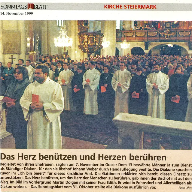 Bericht über die Weihe der Ständigen Diakone im Jahr 1999 im SONNTAGSBLATT.