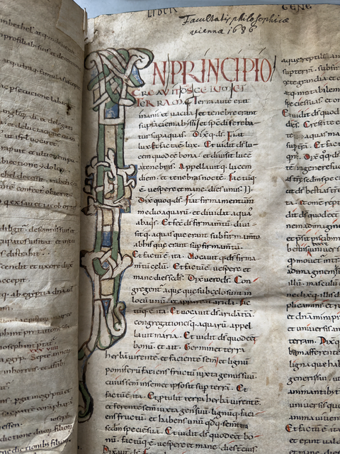 Beginn der mittelalterlichen Bibel mit "In principio creavit Deus celum et terram". | Foto: Patricia Harant-Schagerl