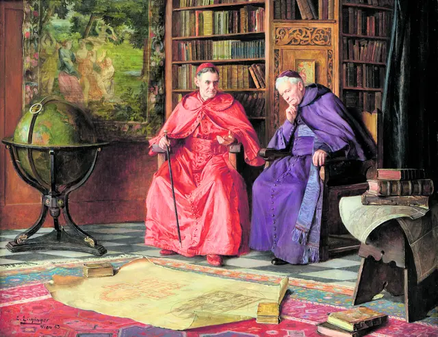 Kleider machen Leute: Mit verschiedenen Titeln gehen auch verschiedene Kleidervorschriften einher – ganz wie bei Uniformen. Bild: Erwin Eichinger (1892–1950): „Der alte Plan“. | Foto: Wikimedia Commons