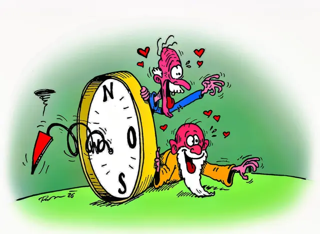 Susanna hielt sich gerne im Garten auf und pflegte dort zu baden. „Die beiden Ältesten sahen sie täglich kommen und umhergehen; da regte sich in ihnen die Begierde nach ihr.“ (Dan 13,8) Eine einflussreiche Position verleitet gerne zu Missbrauch und respektlosem Verhalten.  | Foto:  Cartoon: Josef Promitzer