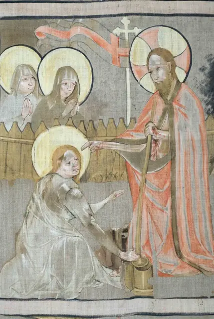 Die drei Marien am Grab Jesu. Detail aus dem Gurker Fastentuch, Konrad v. Friesach, 1458; | Foto: Diözese Gurk / Ellersdorfer