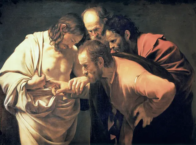 „Der ungläubige Thomas“ ist eines der berühmtesten Gemälde des italienischen Barock-Meisters Caravaggio, geschaffen um 1601–1602.  | Foto: Gemeinfrei