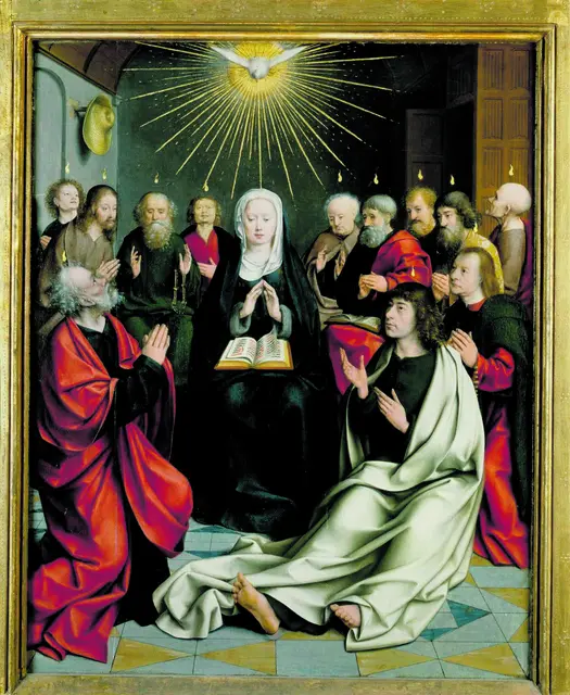 „Pfingsten“ – ein Gemälde von Jan Joest (um 1460-1519) in der 
Nikolauskirche in Kalkar am Niederrhein in Deutschland. 
 | Foto: Wikimedia Commons