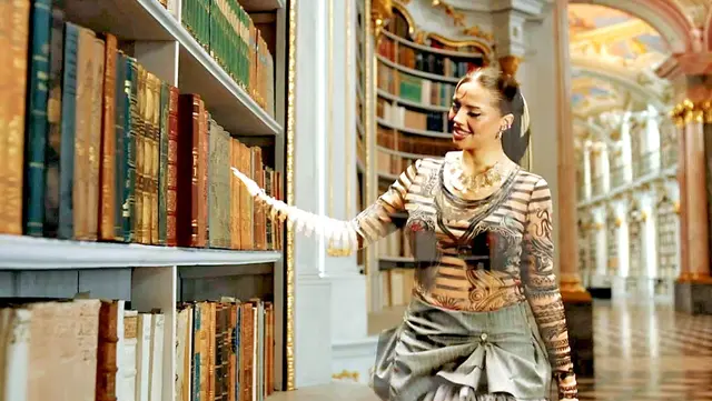 Eine virtuelle Projektion zeigte die ESC-Gewinnerin Dara in der Stiftsbibliothek Admont. Nun hat das Stift sie eingeladen.  | Foto: screenshot/ORF